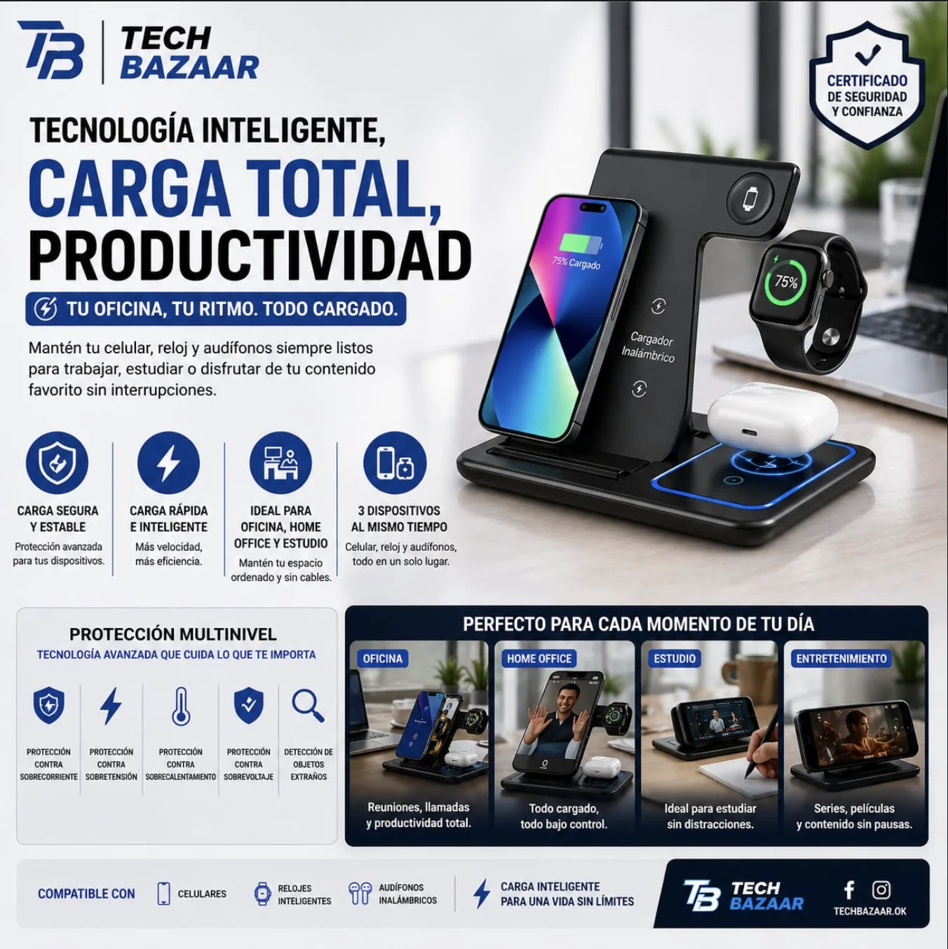 Cargador Inalambrico 3 en 1